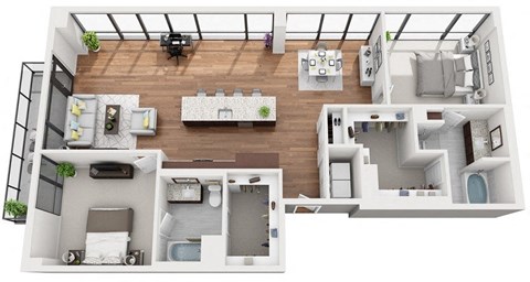 Floor plan for 2 beds, 2 baths, 1628 sqft